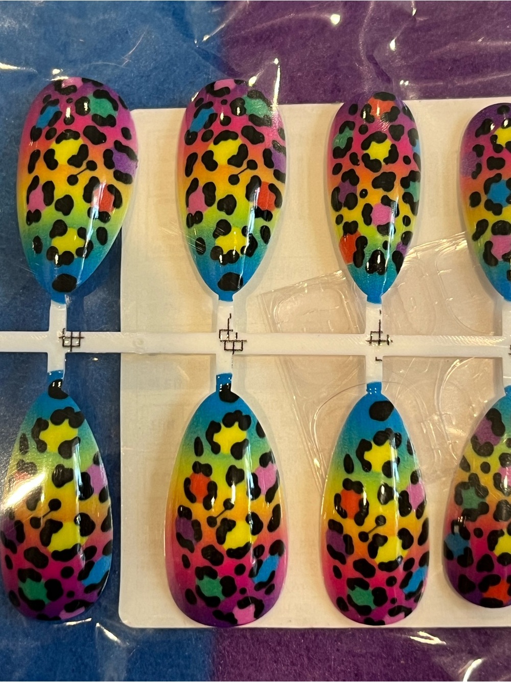 Rainbow Leopard Print Press On Nails - Multicolor, Full Set, Almond Shape